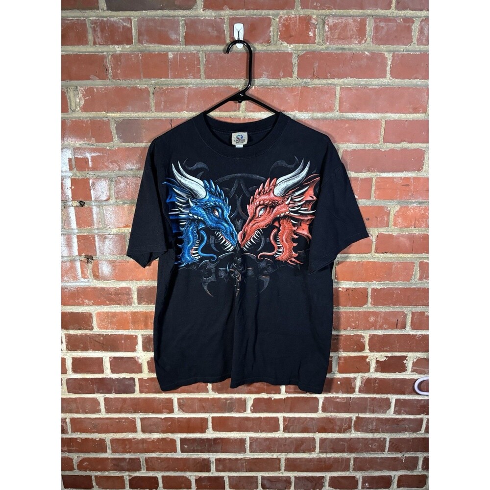 Vintage Y2K Liquid Blue Dragon Head To Head Red Blue Shirt Adult Large